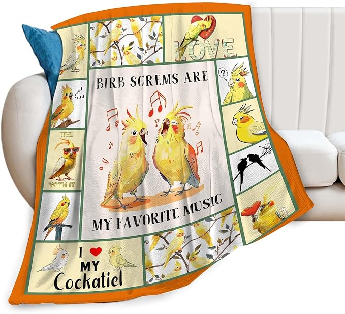 Parrot Bird Throw Blanket Cute Cockatiel Blanket Gifts for Girls Women Kids Boys Adults Men Super Soft Cozy Plush Fluffy Fuzzy Fleece Blanket Home Decor 40''X50''