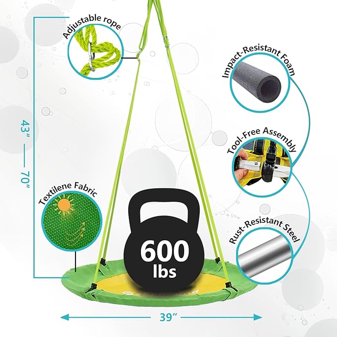 SkyBound Tree Swing Saucer Swing - 600LB Weight Capacity - Outdoor Swing with Hanging Straps - Waterproof Tree Swings for Kids - Tire Swings for Trees - Durable Flying Swing Seat for Children