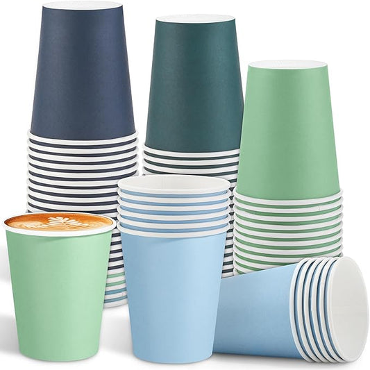 72 Pieces Gradient Blue Paper Cups 9 Oz Disposable Coffee Paper Cups Seascape Blue Green Party Cup Beverage Drinking Cup for Wedding, Birthday, Holiday Party, DIY, and Picnic