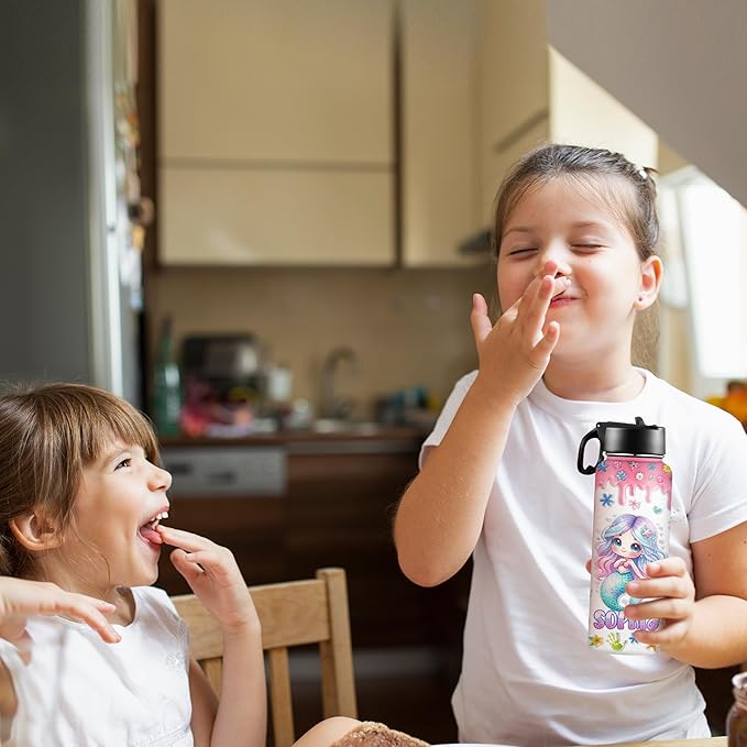 Personalized Water Bottles with Straw Lid Custom Water Bottle Personalized Names Thermos Stainless Steel Double Wall Insulated Cup Customized Gifts for Kids Women Men School Sports Style 06