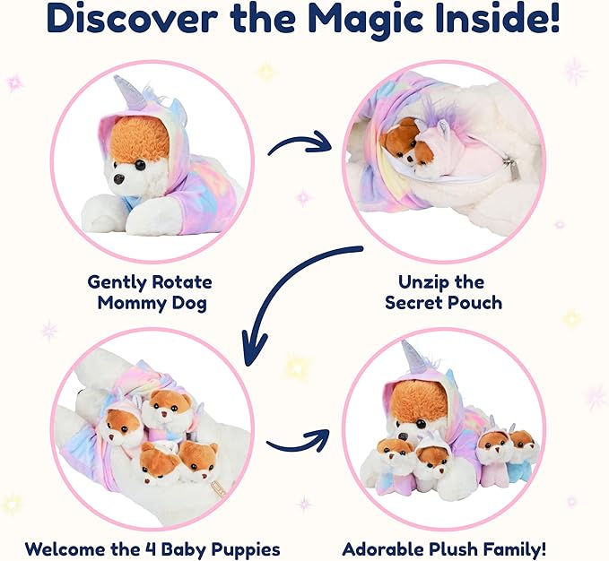 PixieCrush Dog Stuffed Animals - Bernese Mommy with 4 Puppies in Her Tummy - Huggable and Fluffy Dog Plushies for Imaginative Play - Plush Toys Suitable for Kids 3 Years Old and Above - 5" x 10" x 8"