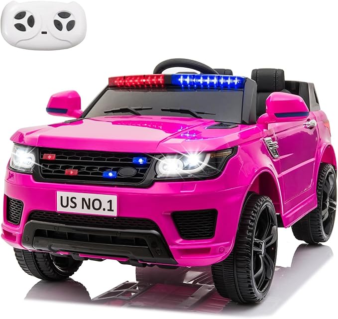 Police Cars for Kids Electric Car TOBBI 12V Childrens Powered Ride Ons for Toddlers Cop Cars with Parental Remote Control, Siren, Flashing Lights, Music, Rose Red