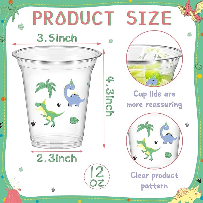 QICI 40pcs Dinosaur Party Cups Dinosaurs disposable Plastic Cups Dinosaur Themed Drinking Cups for Kids Dinosaurs Birthday Party Decorations Supplies