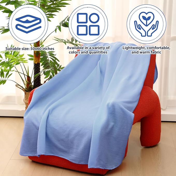 Newwiee 24 Pcs Fleece Throw Blankets Bulk Outdoor Wedding Guest Gifts Soft Lightweight Sleepover Lap Blankets Pet Home Sofa Couch Office Donation Homeless, 50 x 60 Inch (Mist Blue/White)