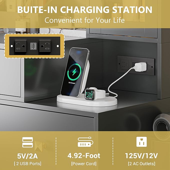 Vanity Desk with Mirror and Lights,Makeup Table with Charging Station & RGB Storage Cabinet,Large Drawer & Storage Shelves,5 Drawer,Bedroom Dressing Table, Black