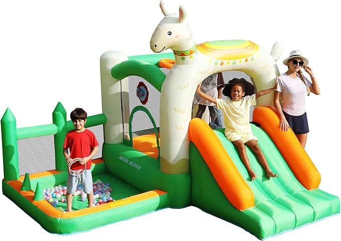 Bounce House Inflatable Bouncer with Slide Alpaca Jumping Castle Kids Bouncy Castle with Ball Pit for Wet and Dry