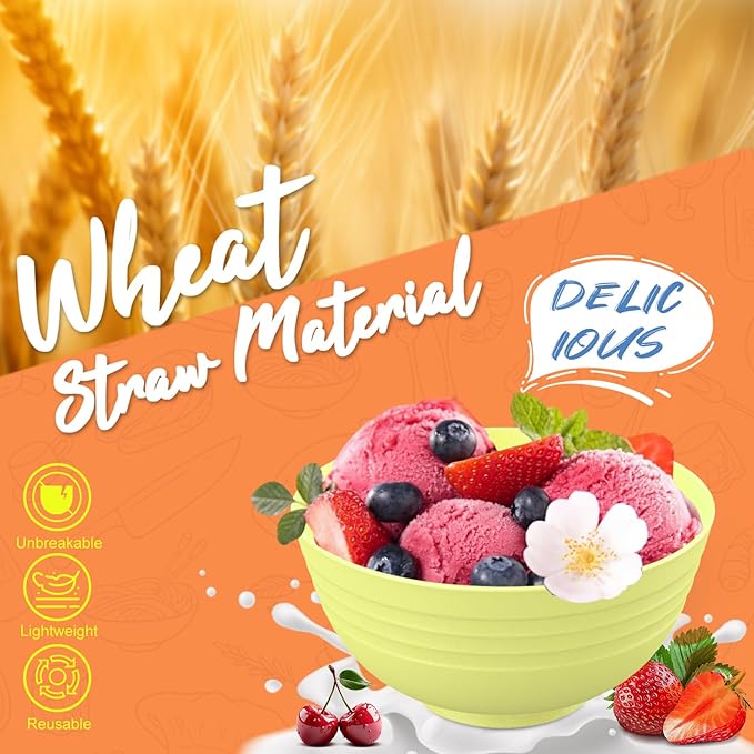 Wheat Straw Dinnerware Set 40-Piece Service for 8 Unbreakable Dishes Set Plates and Bowls Sets Drinking Glasses Microwave Safe Dish Set Lightweight Dinnerware Set for Home & Kitchen - Yellow