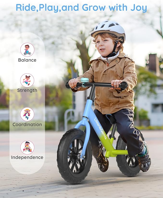 Lilian&Gema Toddler Balance Bike Colorful Lighting, 12'' Kids Balance Bike for 2-5 Years Old with Adjustable Seat & Handlebar, Toddler Gift Bike Suitable for Boys and Girls Ages 2 3 4 5