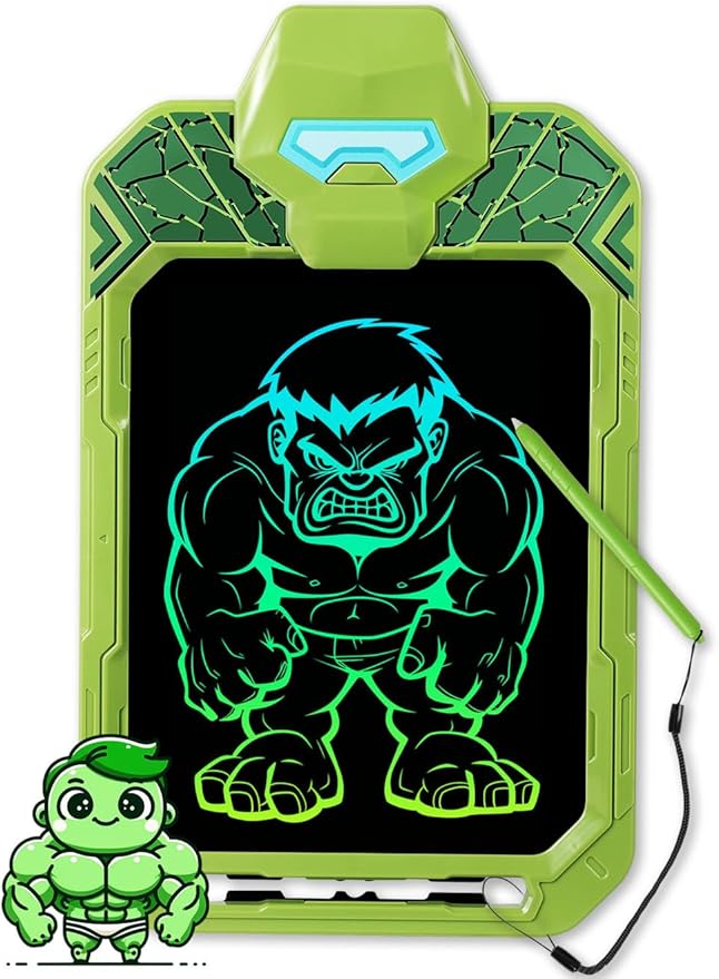 LCD Writing Tablet for Kids 10 Inch Green Giant Power Hero for Toddler 3 4 5 6 - Paint, Doodle Board, Drawing Pad - Travel Toys, Road Trip Car Activities, Birthday Christmas Gift Boys & Man