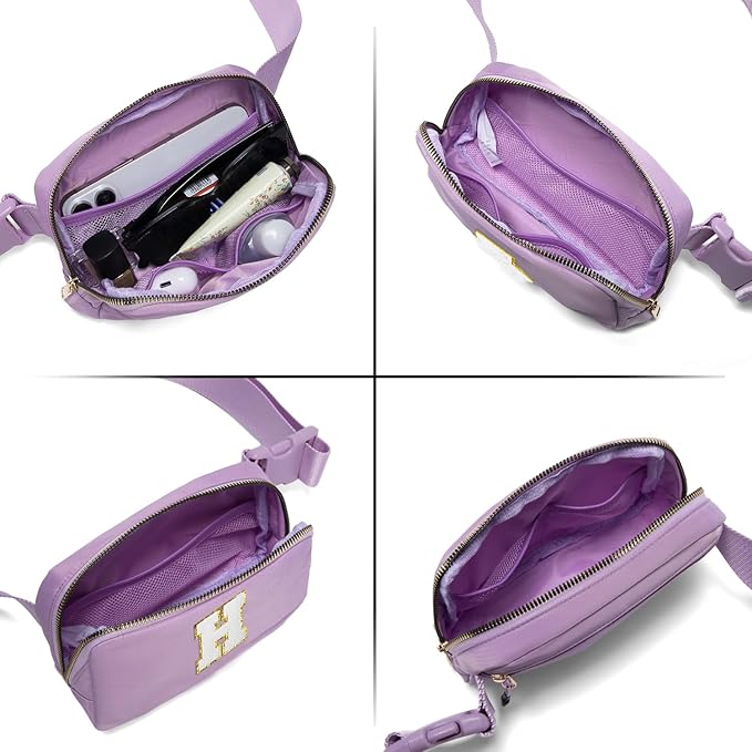 Gitus Birthday Gifts for 8 9 10 11 12 13 Year Old Girls Personalized Fanny Pack Crossbody Bags with Initial Letter Patch Belt Bag for Teen Girls Cute Trendy Stuff Travel Essentials (Lavender-H)