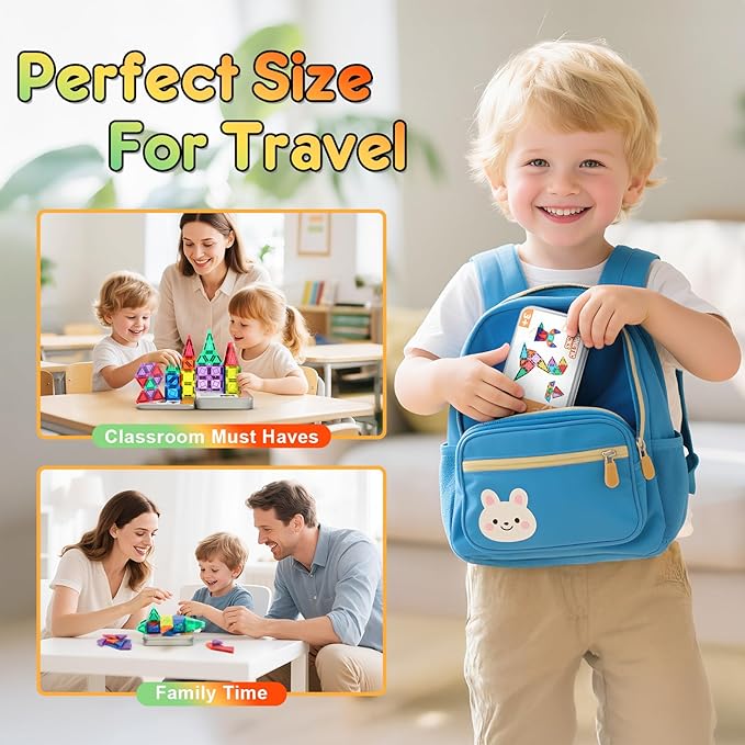CS COSDDI 42PCS Magnetic Travel Toddler Set with Iron Storage Box, Mini Magnetic Blocks Kids Toys, Portable Magnetic Blocks Building Kids Toys for 3-5 Year Olds Boys Girls Birthday Gift