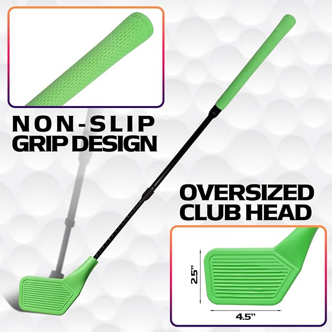 Kids Golf Club Set, Adjustable Backyard Outdoor Indoor Golf Clubs with Oversized Club Heads for Kids, Juniors, and Family Play Golf Game in Grass, Parks, Yards (Green)