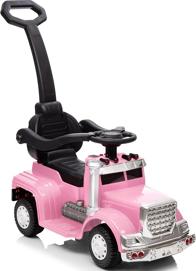 3-in-1 Ride on Push Car for Toddler with Handle, Toddler Ride on Toy for Girls Aged 1-3, Stroller Sliding Walking Car w/Music, Horn and Lights - Pink
