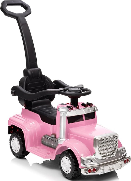 3-in-1 Ride on Push Car for Toddler with Handle, Toddler Ride on Toy for Girls Aged 1-3, Stroller Sliding Walking Car w/Music, Horn and Lights - Pink