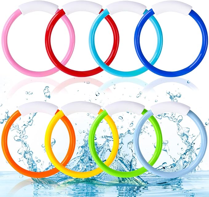 8PCS Pool Diving Swim Toys Colorful Underwater Training Sinking Throwing Dive Rings for Kids Summer Pool Swimming Party Favor Games