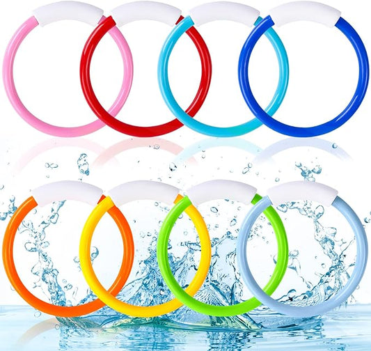 8PCS Pool Diving Swim Toys Colorful Underwater Training Sinking Throwing Dive Rings for Kids Summer Pool Swimming Party Favor Games