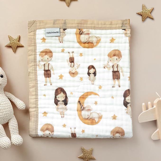 Organic Cotton Muslin Baby Blanket for Boys & Girls - Luxurious Soft Toddler Quilt for Swaddling - Gender Neutral Blanket - Baby and Toddler Gift - Bunny's Childhood Dreams
