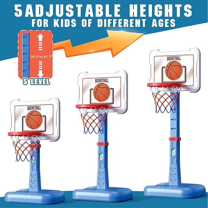 Toddler Basketball Hoop Indoor for Age 1-3, Height Adjustable Poolside Basketball Hoop with 3 Balls, Mini Basketball Hoop Sport Toys Birthday for Toddler Boy Girl 1 2 3 4 Year