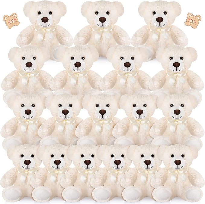 Zhanmai 18 Pcs 14 Inch Bears Stuffed Animal 2025 Graduation Gifts Bulk Plush Bear Toys for Birthday Baby Shower Party Favor(White)