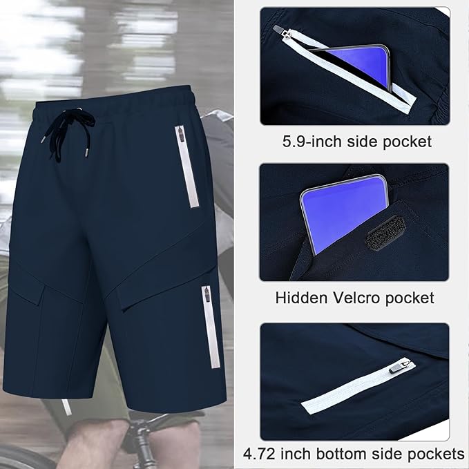 Lo.gas Mountain Bike Shorts for Men,3D Padded Loose-fit Cycling Biking Bicycle Shorts Mens with Underwear Zipper Pockets