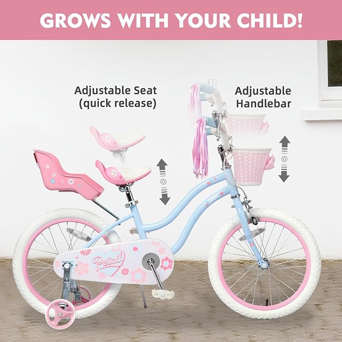 Glerc Petal Girls Bike, 12-18 Inch Kids Bike for Ages 2-9 Years Old Children, Princess Style Kids Bicycle with Training Wheels & Basket & Streamers, Multiple Colors