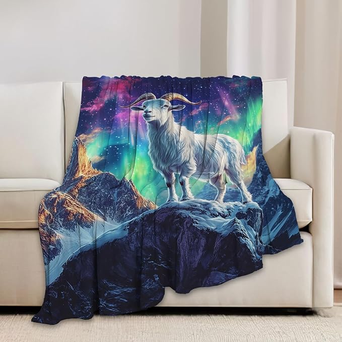 Goat Blanket Aurora Mountain Goat Animal Lover Throw Blankets Gifts for Girls Boys Kids Soft Cozy Fleece Plush for Couch Sofa Bed 60"x50"