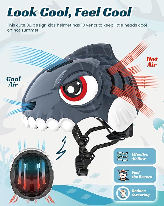 Bike Helmet for Kids 3-5-8 Toddler Bike Helmet Animal 3D Cartoon Boys Girls Safety Adjustable Kids Helmet and Pads Set for Cycling Scooter Skateboard