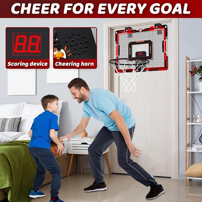 Indoor Basketball Hoop-Over The Door-Mini Basketball Hoop for Kids,Teens and Adults with Scoreboard & 3 Balls,Basketball Toys for 3 4 5 6 7 8 9 10 11 12 Year Old Boys