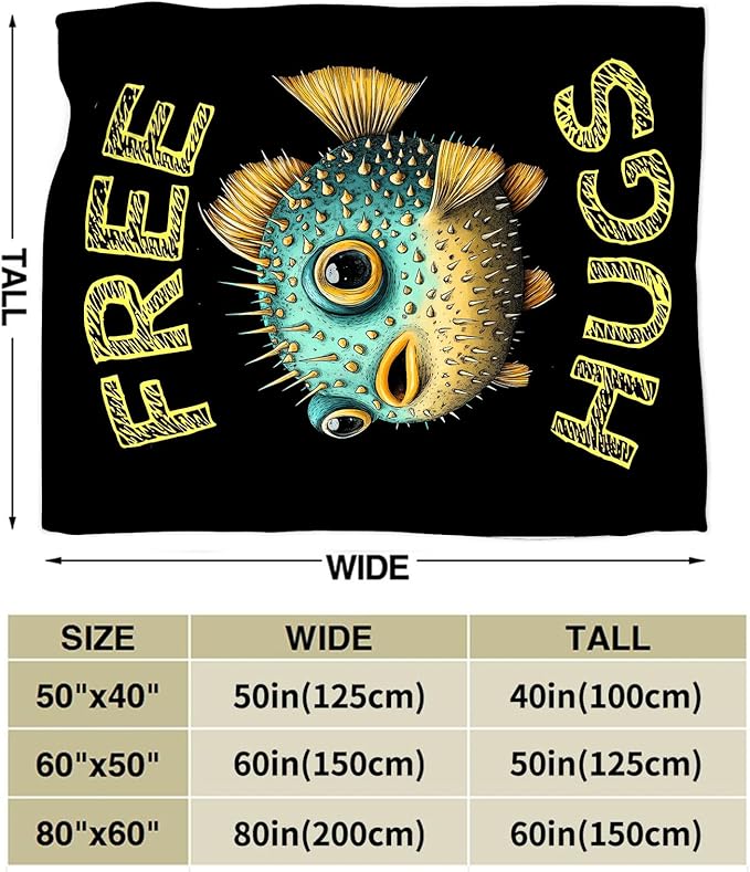 Puffer Fish Blanket Gifts for Girls Boys Soft Warm Plush Funny Puffer Fish Throw Blanket Flannel Fleece Fuzzy Cute Stuff Blanket for Bed Couch Living Room Decor 80"X60"
