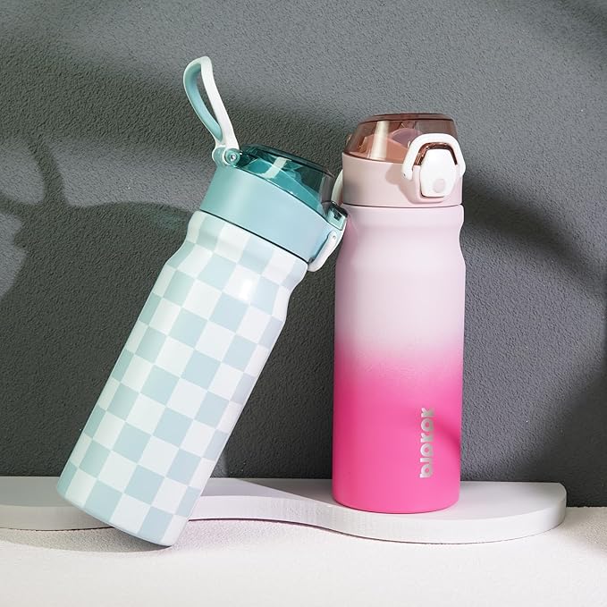 BJPKPK Stainless Steel Insulated Water Bottle with Straw Lid 18oz Reusable Metal Thermal Flask Bottles Keep Cold and Hot,Plaid