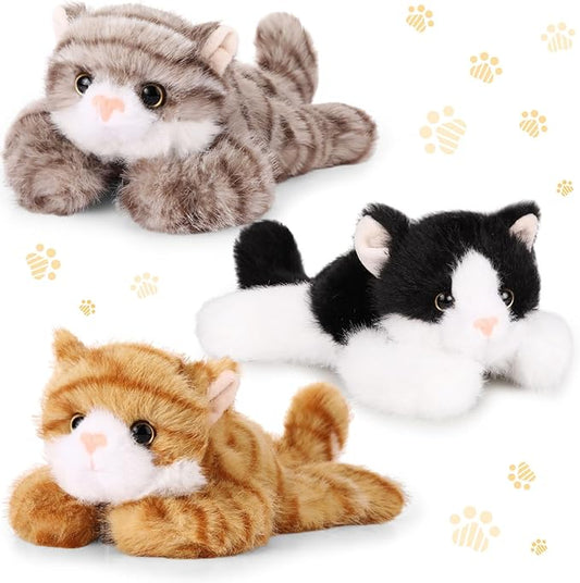 3 Pcs 9 Inch Cat Stuffed Animal Plush Gift Operation Christmas Cute Kitten Plush Toys Small Cat Stuffed Animal Sleeping Gifts for Boys Girls Pet Party Favors(Sweet Style)