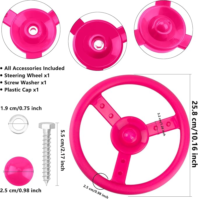 Playground Steering Wheel Accessories Plastic Swingset Pirate Ship Playset for Outdoor Backyard Treehouse Playground Jungle Gym (1, Pink)