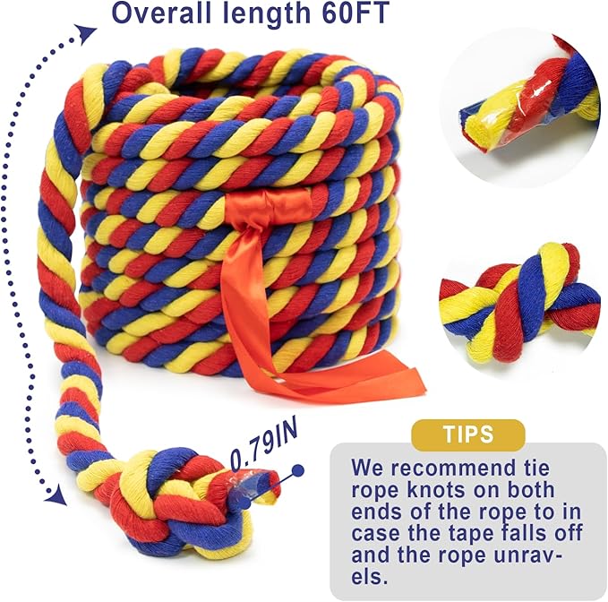 Tug of War Rope for Kids and Adults, 20/40/60FT Tug a War Rope for Outdoor Games Field Day Family Reunion Birthday Games, Outside Activities Yard Backyard Lawn Picnic Games, Team Building Games