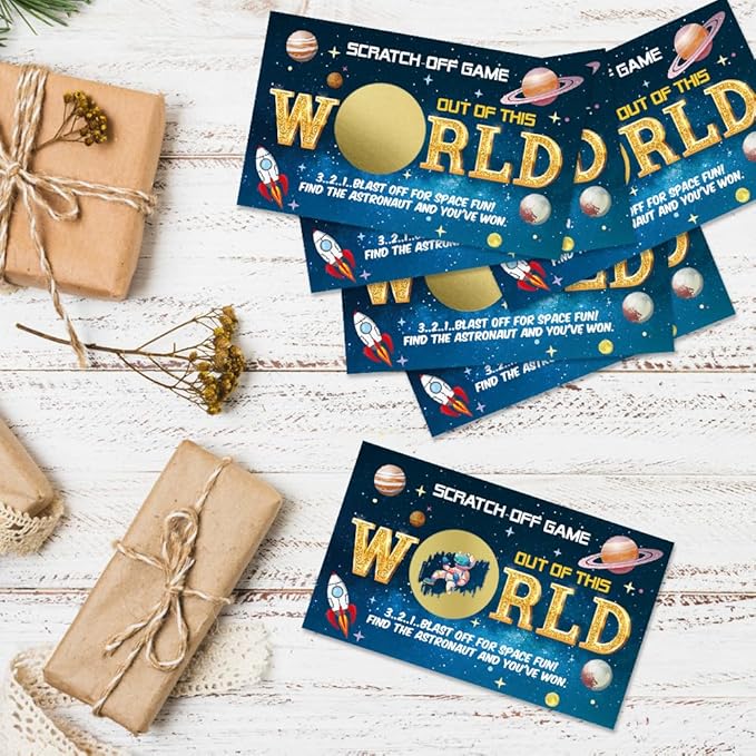 50 Psc Out of This World Scratch off Cards, Funny Outer Space Theme Scratch Cards for Birthday Baby Shower Party, Lottery Group Reveal Games Activity Supplies, Galaxy Theme Party Supplies