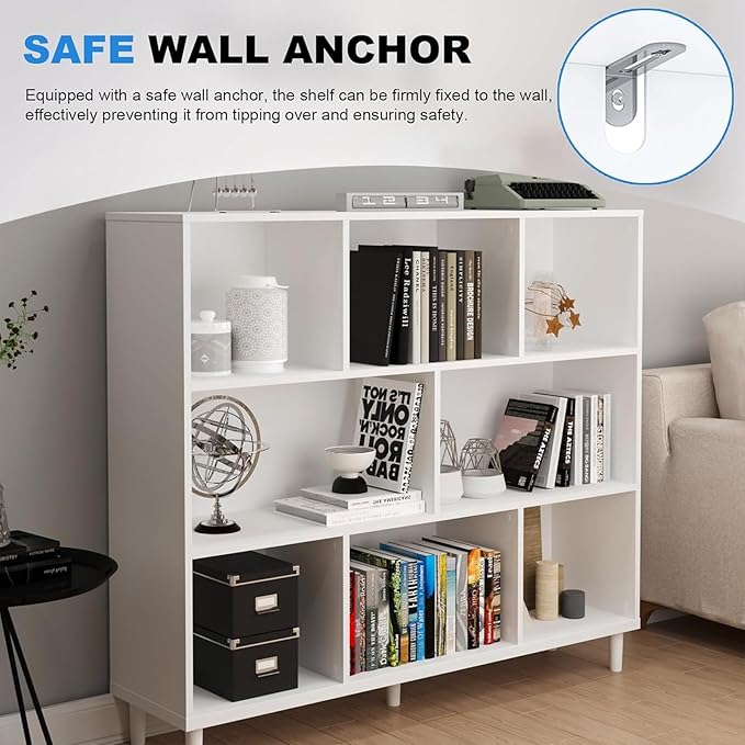 8 Cube Storage Organizer | White Bookshelf|3 Shelf Bookcase |Bookshelf tv Stand |-Cubic Storage Cabinet（Storing Books,Toys & More Easy to Install）