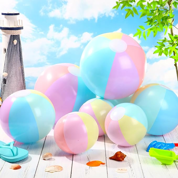 24 Pcs Inflatable Beach Balls Bulk Pastel Color Jumbo Big Macaron Beach Balls for Adults Summer Swimming Pool Water Games Party Favor(16,12,8 Inch)