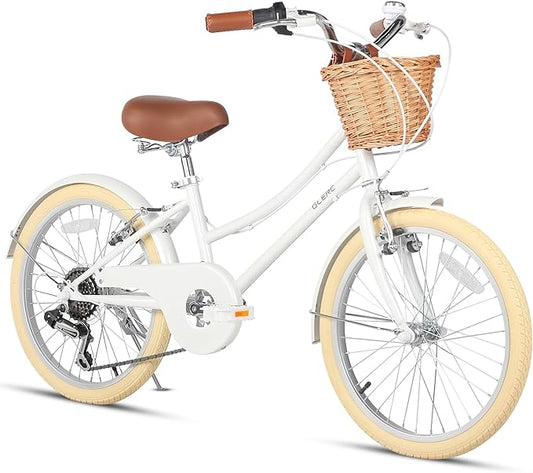 Glerc 20 24 26 Inch Beach Cruiser Bike, 6-Speed Hybrid City Bicycle for Girls Youth and Over 6 Years Old, Missy Bike with Wicker Basket & Lightweight, Multiple Colors