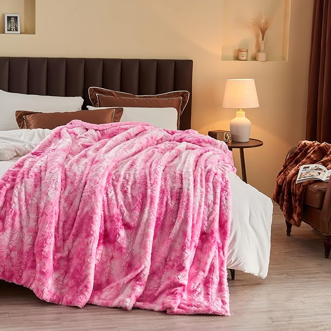 NEWCOSPLAY Super Soft Faux Fur Throw Blanket for Couch Pink Sherpa Fuzzy Plush Warm Blanket for Sofa Bed (Pink, Throw(40"x50"))