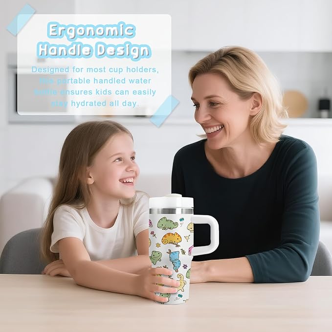 Axolotl Gifts for Kids - 14oz Cute Kids Axolotl Tumbler with Handle and Straw, Stainless Steel Insulated Water Cup, for Sport, School, Travel - Axolotl Lovers Gift for Children Birthday Gift Cup(1pc)