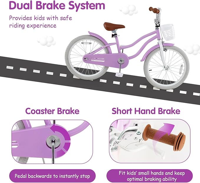 HONEY JOY Kids Bike, 12 14 16 18 20 Inch Toddler Bikes w/Training Wheels, Handbrake & Coaster Brake, Fully Enclosed Chain, Adjustable Handlebar & Seat, Kids Bicycle w/Basket, Girls Boys Bike 3-8