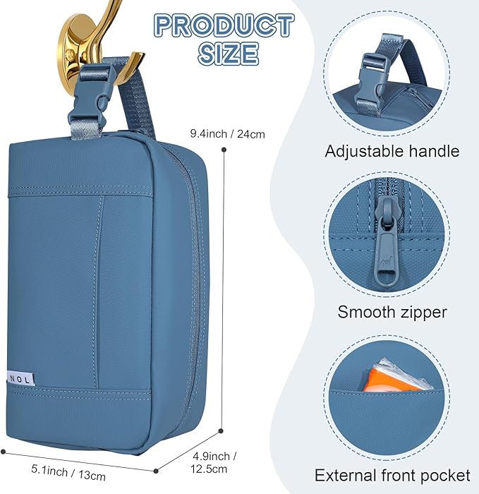 NOL Natural Organic Lifestyle Freezable Snack Bag, Leakproof Cooler Lunch Bag, Reusable, Zip Closure with Buckle Handle Nylon Waterproof Snack Box for Work Travel-Dusty blue