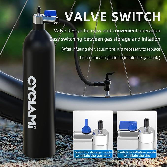 Tire Booster - 1.2L Aluminum Alloy MTB Road Inflator Tire Air Bottle - Valve Gas Cylinder & Accessories