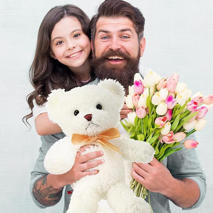 Lenwen 18 Pcs Bear Stuffed Animals Bulk 12 Inch Soft Plush Bears Doll Small Stuffed Toy for Boy Girl Baby Shower Valentines Christmas Birthday Decor Gift Party Favors(White)