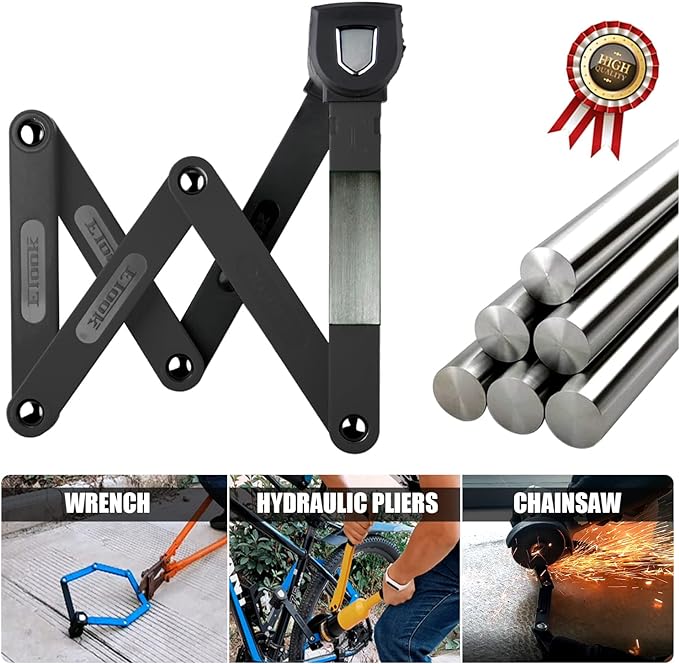 RBRL Bicycle Lock, 2.95 Ft Folding Locks, Heavy Duty Anti-Theft Chain Lock With Keys and Case for Bikes, E-Bikes or Scooters