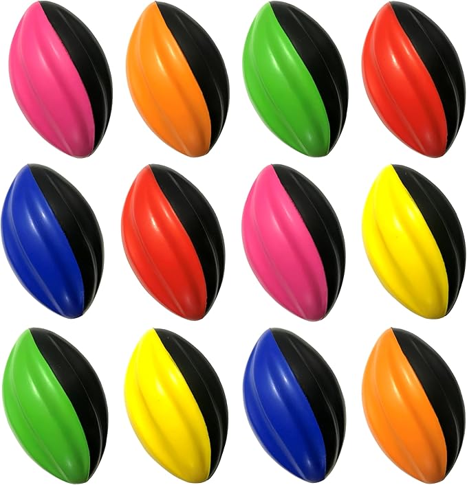 Mini Football Pack - 5” Spiral Small Foam Footballs for Kids (Red, Yellow, Blue, Pink, Orange, Green)