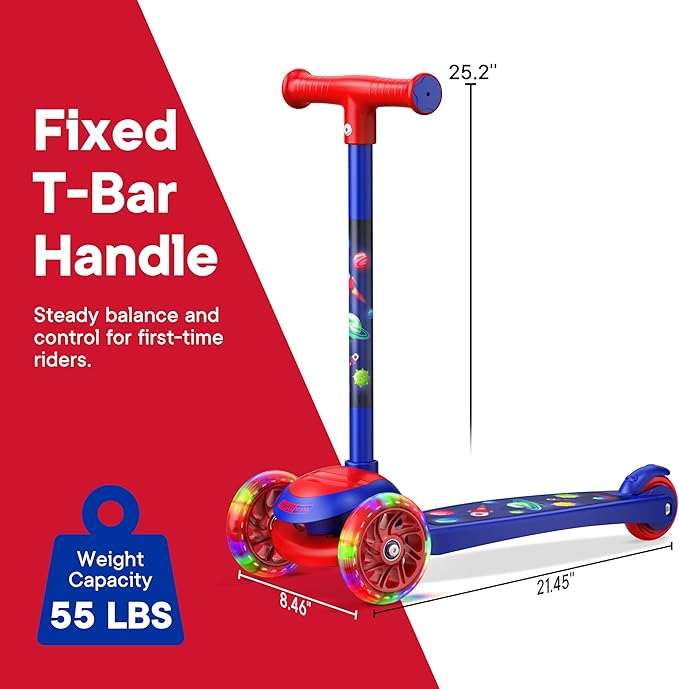 3 Wheel Scooter for Kids, Smooth Light Up LED Front Wheels, Wide Anti Slip Deck, Rear Foot Brake, Easy Lean to Steer Maneuvering, Indoor & Outdoor Ride On Toys for Ages 2 Up