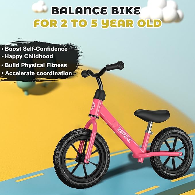 Bobike Toddler Balance Bike Toys for 2 to 5 Year Old Girls Boys Adjustable Seat and Handlebar No-Pedal Training Bike Best Gifts for Kids