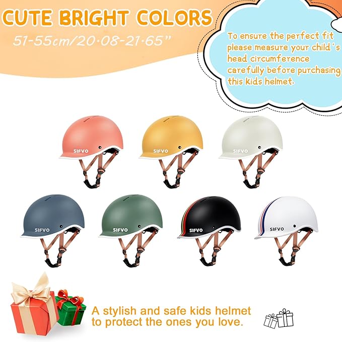 Kids Helmet, SIFVO Kids Bike Helmet Skateboard Helmet Scooter Helmet All-Round Protection Boys Girls Bike Helmet Kids to Youth Extended Visor Adjustable & Durable 51-55cm