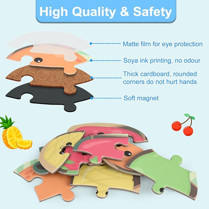 ASTARON 3D Magnetic Puzzle with 80 Puffy Stickers for Toddlers, 42 Pieces 3-in-1 Food Puzzles Preschool Education Learning Travel Toys Car Plane Activities for Kids Road Trip Birthday Gifts