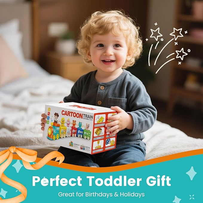 Learning Toys for Toddlers 2 3 4 Years, Musical Educational Farm Train Montessori Learning Toy with 6 Farm Animals and Farmer Learn, Key Unlock Fun, Easter Christmas Birthday Gift for Kids Boys Girls